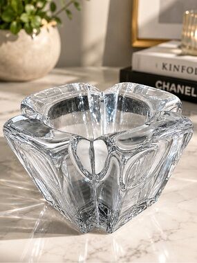 Orrefors Max Crystal Lead Glass Candle Holder Scandinavian Ice Design VTG 1980s
